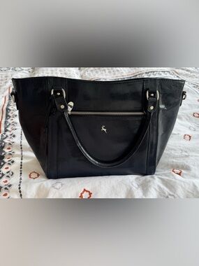 Black Genuine Leather Crossbody Handbag with Silver Deer Accent